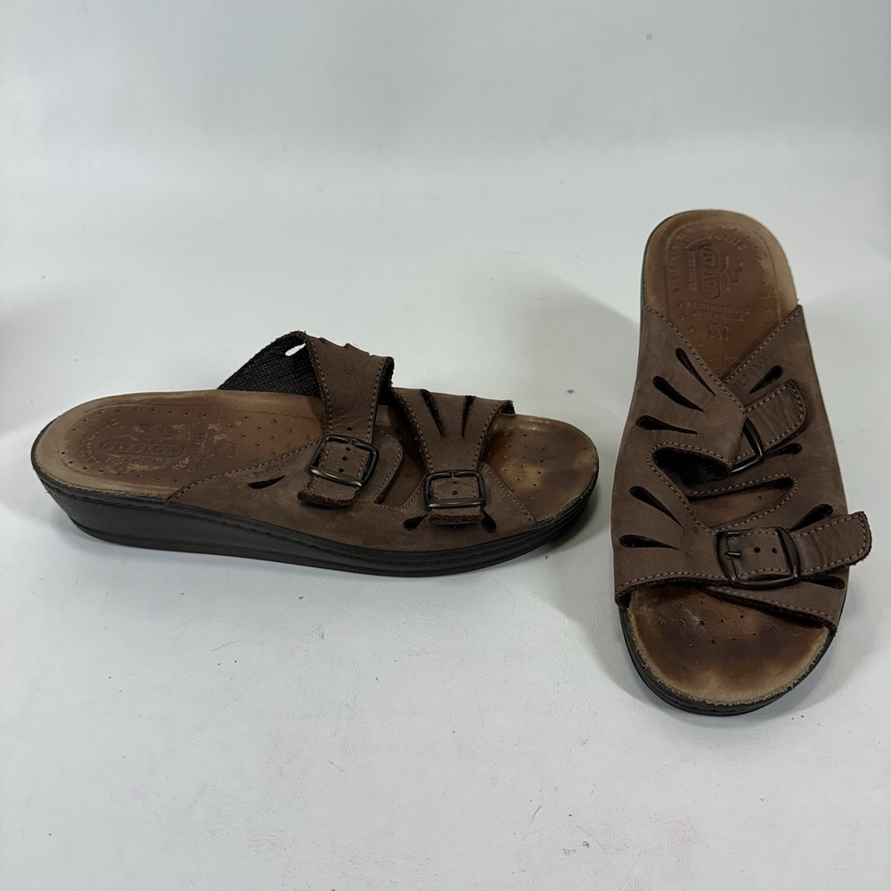Fly Flot Sandals Womens Size EU 39 US‎ 8 Dana Leather Double Buckle Brown